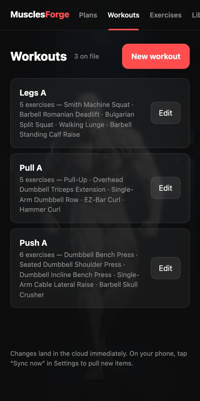 Workouts screen